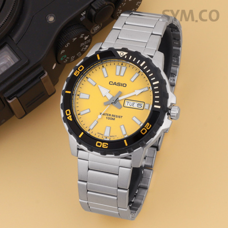 카시오 MTD-125D-9A 다이버룩 해양스포츠 블랙 옐로우 방수 남자 메탈 시계